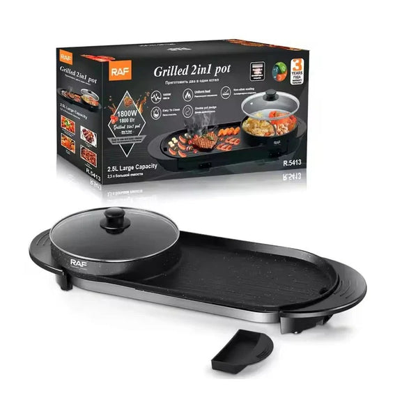 Plită Electrică 2în1 RAF R5413 1800 W, 2.5 L capacitate, cu capac, 160℃-220℃, 70x25x10 cm