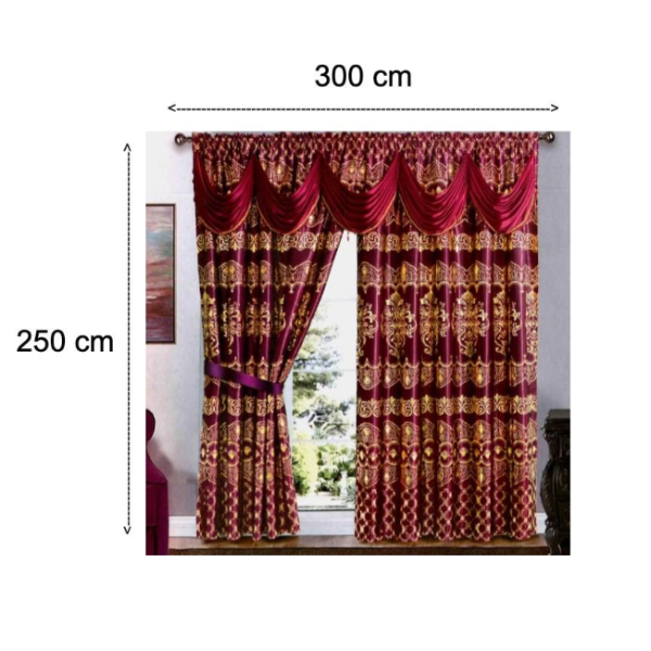 Set 2 draperii Jacquard, 300 x 250, Bordo