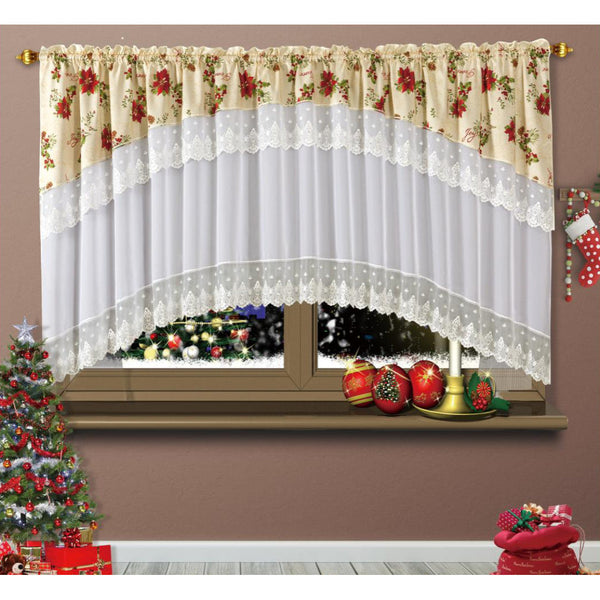 Set perdea cu draperie, motive de craciun, 400x160cm