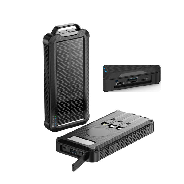 Baterie externa cu incarcare solara si 3 cabluri de incarcare incluse