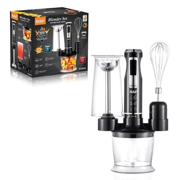 Blender RAF R3010, 4 in 1, 1600W, cu recipient de 500ml, de 600 ml si tel, lame din otel, 41 cm, negru-argintiu