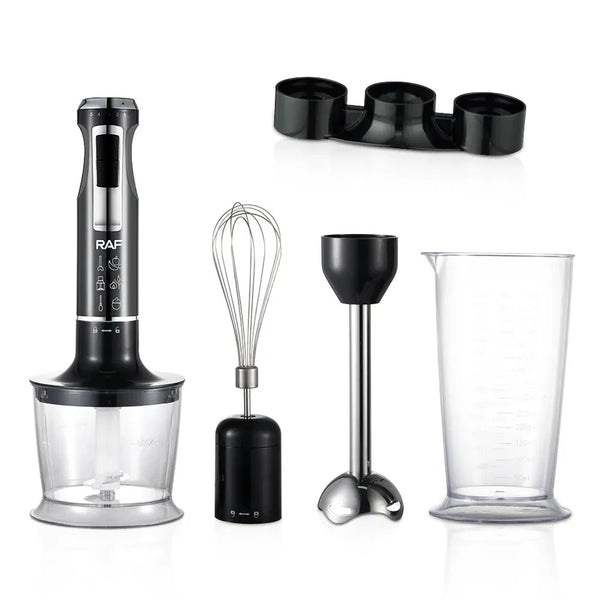 Blender RAF R3010, 4 in 1, 1600W, cu recipient de 500ml, de 600 ml si tel, lame din otel, 41 cm, negru-argintiu