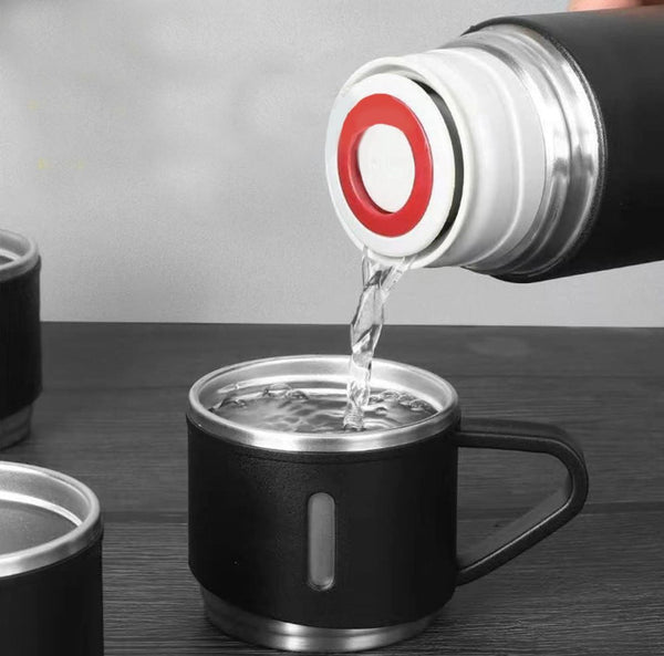 Set 3 piese: Termos 500 ml + 2 cesti, otel inoxidabil