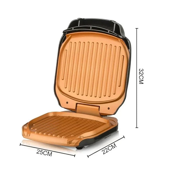 Gratar electric, RAF R522, 1000W, cu capac, placi antiaderente, 25x22x32 cm, negru