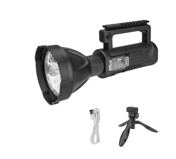 Lanterna LED cu trepied, 60W, raza de actiune 1KM, 4 moduri de iluminare, functie Powerbank + Lampa solara de perete LED cu senzor de miscare 3W, culoare negru