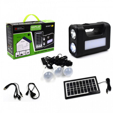 Kit solar portabil Gdlite GD-8017 Plus, USB, 3 becuri, lanterna LED