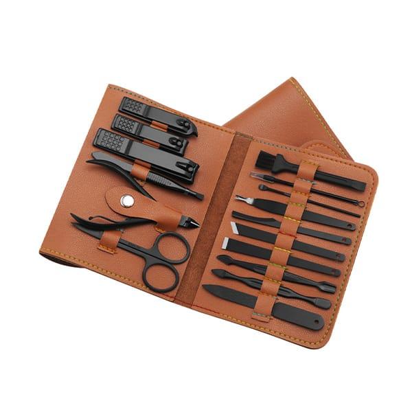 Trusa manichiura profesionala 16 piese, otel, carcasa din piele ecologica Reflection Vision