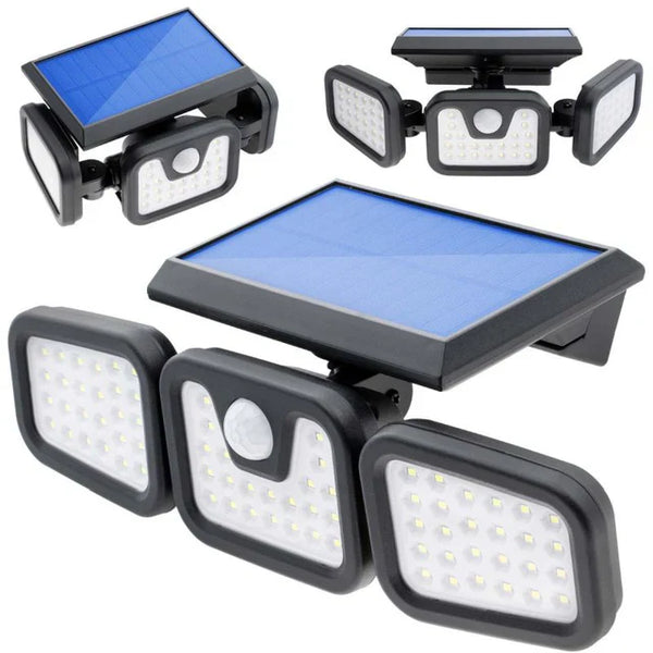 Set 2 x Lampa solara, de exterior cu 3 capete, LED, incarcare solara