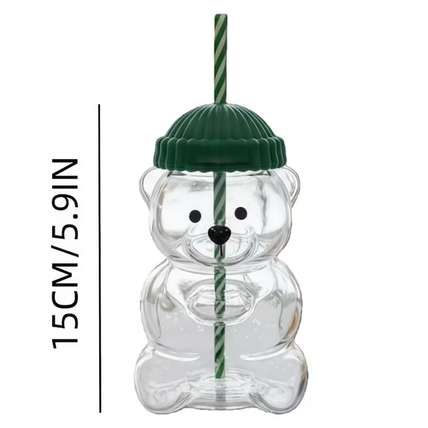Pahar cu pai, forma de urs, sticla, 500ml