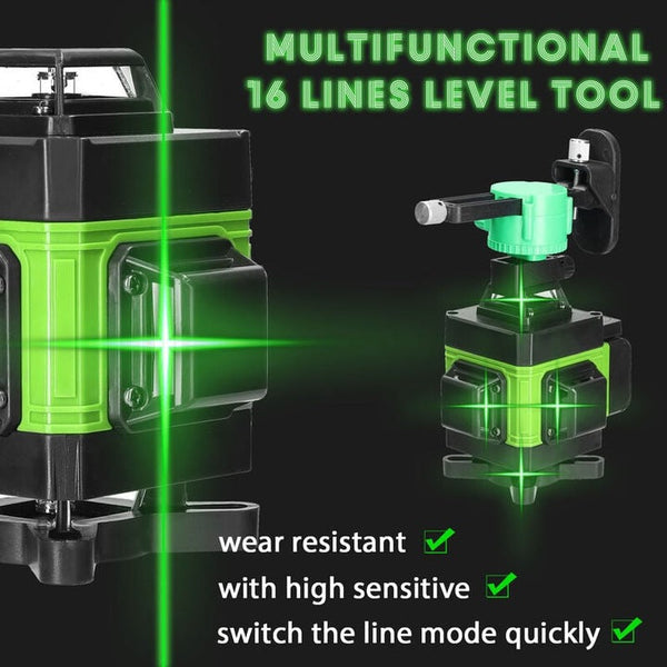 Nivela laser 4D 16 linii, auto-nivelare, compacta, impermeabila, verde