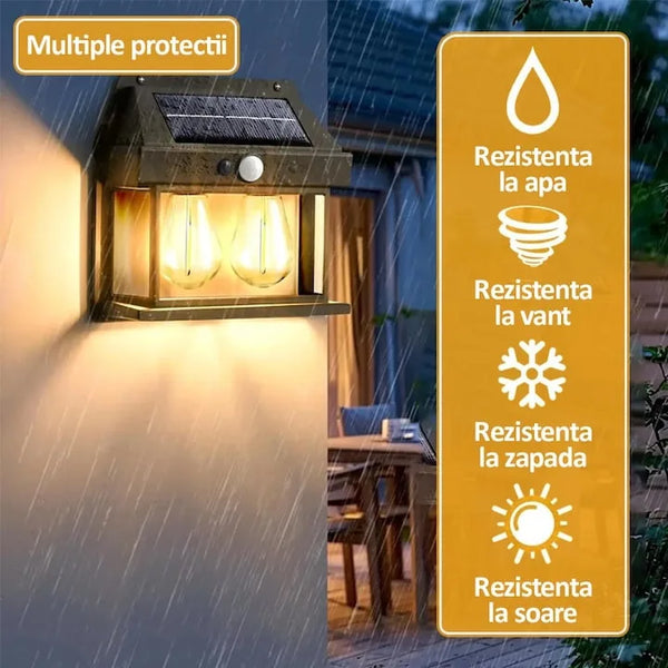 Set 4 x lampa solara de exterior cu 3 becuri NEXTLY, 3 moduri de functionare, senzori de miscare si lumina, stare de veghe, lumina calda, waterproof, 38W, negru/alb