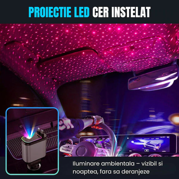 Incarcator Auto 4 in 1 Retractabil – 66W Incarcare Super Rapida, Proiectie Cer Instelat, Porturi USB & Type-C, Cabluri iPhone si Type-C, Unghi Reglabil 180°
