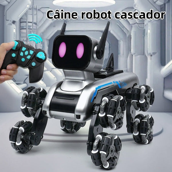 Câine Robot UWOT cu Telecomandă, 8 Roți, Cascadorii, Transformare, Muzică și Lumini LED, USB, 16x25x17 cm