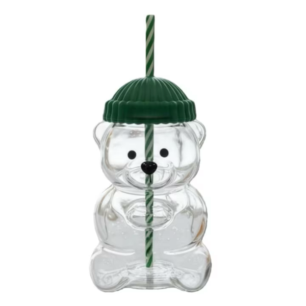 Pahar cu pai, forma de urs, sticla, 500ml