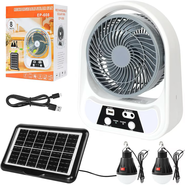 Ventilator solar cu 2 becuri si lanterna