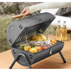 Gratar, mic portabil, de uz casnic, multifunctional, carbune, cu tigaie pentru gratar, design zona de gratar cu doua fete, suport triunghiular stabil, echipat cu orificii, negru, 37X25X38CM