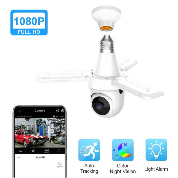 Camera Bec cu 3 Brate de lumina LED 3MP HD WiFi PTZ, pridere bec E27