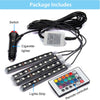 1+1 CADOU Sistem Iluminare Ambientala Auto cu 4 Benzi LED RGB si Telecomanda - 7 Culori Schimbabile