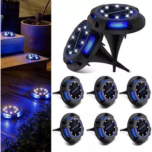 Set 8 lampi solare tip spot pentru gradina, 8 leduri alb cald si 4 leduri multicolor RGB, buton ON/OFF