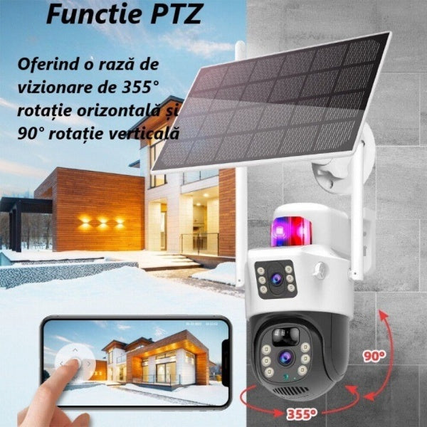 Set 2 x Camera smart IP cu lentila duala, cartela sim 4G, Camera IR fara fir, Alarma miscare, microfon + 2 x Card 32GB CADOU