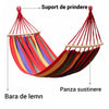 Hamac dublu bumbac cu bara de lemn + Scaun pliabil portabil, retractabil, telescopic, pentru exterior CADOU