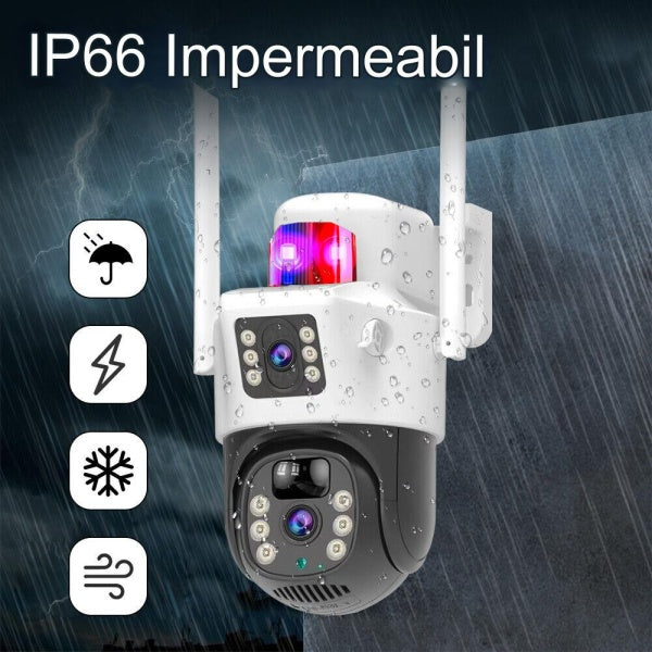 Set 2 x Camera smart IP cu lentila duala, cartela sim 4G, Camera IR fara fir, Alarma miscare, microfon + 2 x Card 32GB CADOU