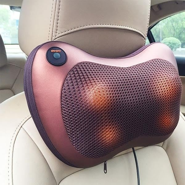 Pernă electrică pentru masaj cu încălzire, 4 role de masaj, adaptor auto inclus