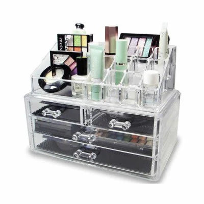 Organizator pentru cosmetice, cu sertare, incapator + Mini lampa UV pentru unghii CADOU